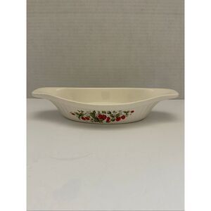 Vintage Strawberry & Floral White Oval Stoneware Au Gratin Baking Dish Retro